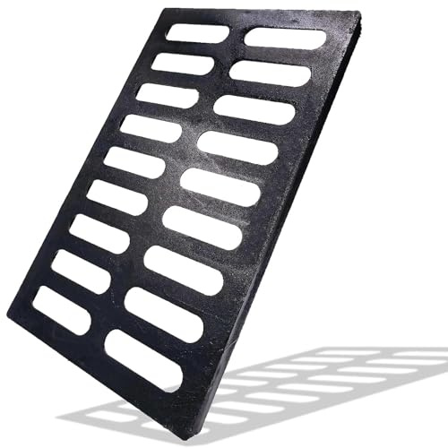 TIANYAMAI Cast Iron Drain Grate 20x12 in, B-Class 28100 lbs Heavy-Duty Driveway Channel Cover, Outdoor Trench Drainage Grate, Black Rectangle Metal Sewer Cover for Garage (True 19.7x11.8)