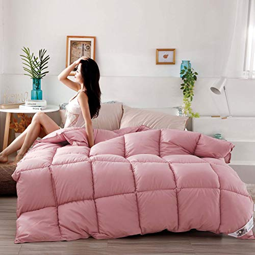Piumone extra leggero e sottile in piuma d'oca, di lusso, qualità alberghiera, ipoallergenico, con rivestimento in 100% cotone a prova di piuma (rosa, 150 x 200 cm, 4 kg)