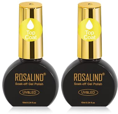 ROSALIND Semi permanent topplack, 2 st 10 ml halvpermanent topplack | Soak-Off UV LED topplack UV gel topplack lack nagelkonst manikyr