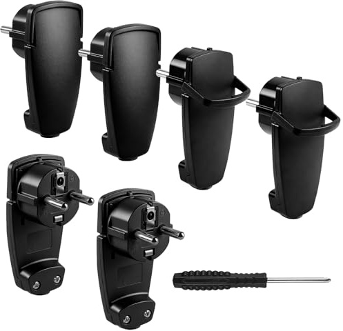 6 conectores acodados de 250 V 16 A, enchufe Schuko plano, enchufe europeo con mango plegable, conector Schuko en ángulo, protección de contacto IP20 para cables de hasta 3 x 1,5 mm², color negro