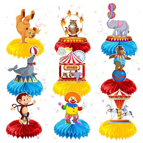 Decoración de Mesa 3D para Fiesta temática de Circo, 9 Piezas con Animales y Payaso, Adornos Festivos para cumpleaños y Eventos, Reutilizables, tamaño 19x15cm