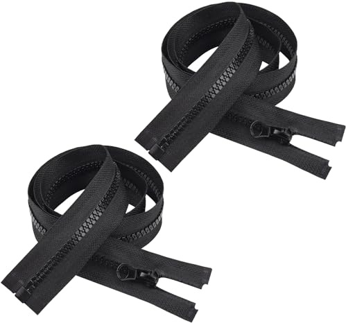 Zip, DOITEM 2PCS Resin Zipper Plastic Zippers Zips Zip for Sewing and Crafts (Black, 40cm)