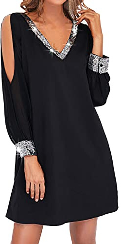 Robe de soirée pour femme - Longue et élégante - En mousseline de soie - Col en V - Longueur au sol - A22, Noir , XXL