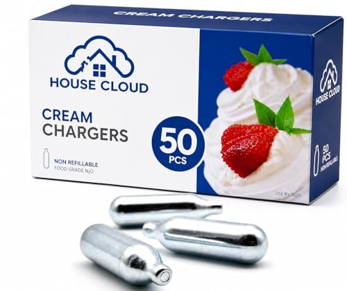 Ricariche Professionali per Panna N2O E942 per Sifone Montapanna Alimentare, Cartucce per Panna Montata, Creme, Mousse e Salse, Uso Cucina Bar Pasticceria, Non Alterano il Sapore, Alta Resa, 50 PEZZI
