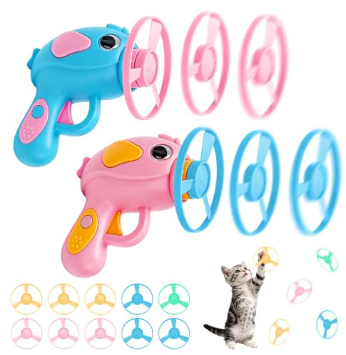 Catapult Kattleksak – interaktiv kattleksak, set med 2 kastare och 10 färgglada flygskivor, Cat Fetch Toy, interaktiv kattleksak, spel, och daglig träning, intelligenspie