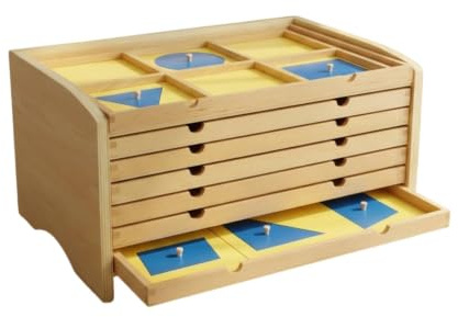 Yajuyi Armoire Géométrique pour Enfants Meuble Tiroirs Cabinet Éducatif Armoire en Bois avec Formes Incrustées et Boutons Ronds Convient à Classe Espace Sensoriel Salle de Jeu Cadeau