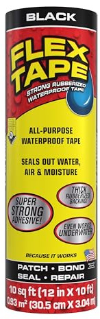 Flex Tape, Original Thick Flexible Rubberized Waterproof Tape - Seal and Patch Leaks, Works Underwater, Indoor Outdoor - Home RV Roof Plumbing and Pool Repairs, Black, 12 in x 10 ft, Pack of 1