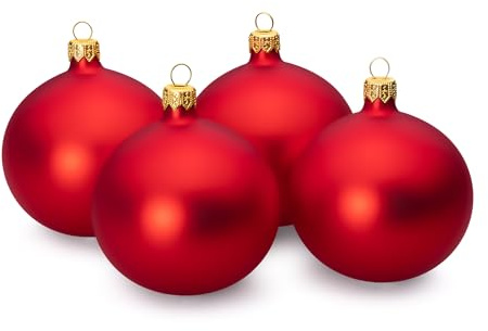 SIKORA Essentials Klassische Christbaumkugeln aus Glas - matt - 6 Farben 3 Größen Premium Qualität, Farbe:Rot matt 4er Set, Höhe in cm:6 cm