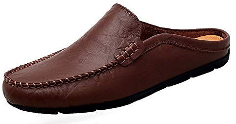 Go Tour Mens Mules Clog Slippers Breathable Leather Slip on Shoes Casual Loafers Dark Brown 13/50