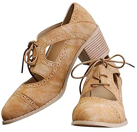 JITUUE Oxford Chunky Heels Brogue Saddle Lace up Vintage Wingtip Brown 8