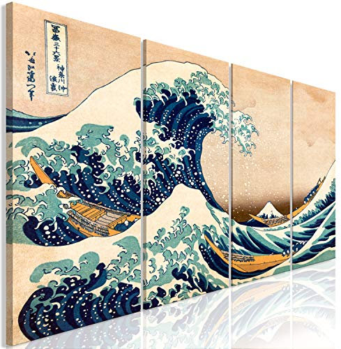 murando Cuadro Acústico la gran ola de Kanagawa 160x60 cm espuma acústica absorbe el sonido aislamiento lienzo de 4 piezas Impresión Artística Decoración de Pared p-B-0009-b-i