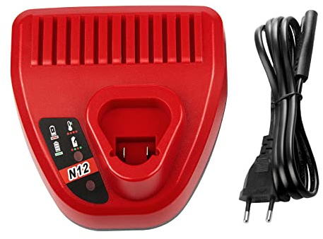 LabTEC 10.8V-12V Ersatz-Ladegerät für Milwaukee M12 Li-Ion Akku, Kompatibel mit Allen M12 Akkus 48-11-2401, 48-11-2402, 48-11-2420, 48-11-2430, 48-11-2440, 48-11-2460, 48-11-2411, 48-11-2412