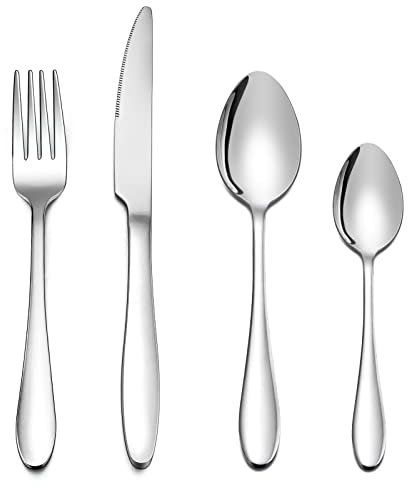HaWare 16 Piece Stainless Steel Cutlery Flatware Set, Elegant Tableware Silverware Include Knives Forks Spoons, Service for 6, Mirror Finish, Dishwasher Safe