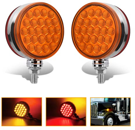 Nilight Round Double Face Fender Pedestal Light 2PCS 48LED Amber Red Brake Turn Marker Tail Lights w/Stud Mount for Mack Kenworth Freightliner Truck Trailer Towing