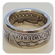 SUKKCCNO 925 Sterling Silver Dollar Ring Vintage United States National Emblem Engraved Double Side Coin Rings Gothic Punk Statement Band Handmade Wide Ring for Men Jewelry Gift 13