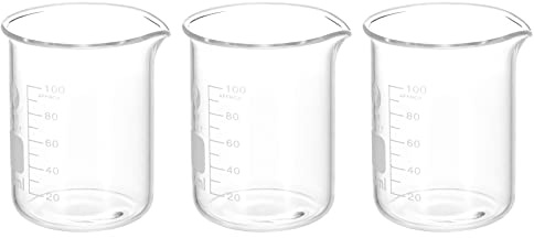 PATIKIL 3 st 100 ml låg form, glasbägare 3,3 borosilikatglas skalad tryckt mätkopp med pip för kök, laboratorievätskor
