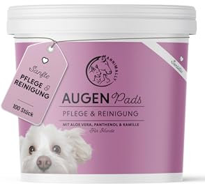 Annimally Augenpads Hund & Katze - 100x Augenpads zum Tränenflecken beim Hund entfernen und zur Augenpflege für Hunde - Augenreiniger für Hunde mit Aloe Vera, Kamille und Panthenol - Hundepflege
