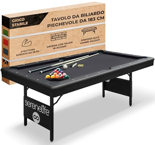 Serenelife Mesa de Billar Plegable, Estable, Estructura de Acero, Bloqueos de Seguridad Anti colapso, con Kit de Accesorios incluidos