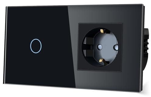TAWOIA Schalter mit Steckdosenkombination,EU 1 Fach 1 Weg Kristallglas Berührungsschalter,Typ F Stecker,Schuko,16 A Steckdose,157 * 86 mm