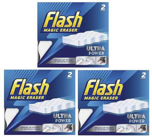Flash Magic Eraser Ultra Power - Confezione da 6 gomme da cancellare senza sostanze chimiche, rimuove graffi, pastelli, grasso e sporcizia (confezione da 3)