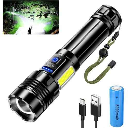 Glarylight LED Rechargeable Torch 600000 Lumens, 9 Modes Torches Super Bright, XHP90.2 with COB Side Light, Reverse Charging, Zoomable, IPX7 Waterproof, Powerful Flashlight for Emergency,Camping