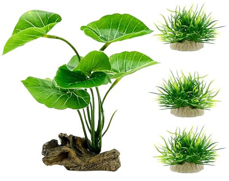 Smoothedo-Pets Fish Tank Decor Aquarium Decorations Ornaments Betta Leaf pad Hammock Plastic Artificial Plant Goldfish Fish Hides Small Tank/Reptiles Plants Driftwood (Green-Type-A-Set)