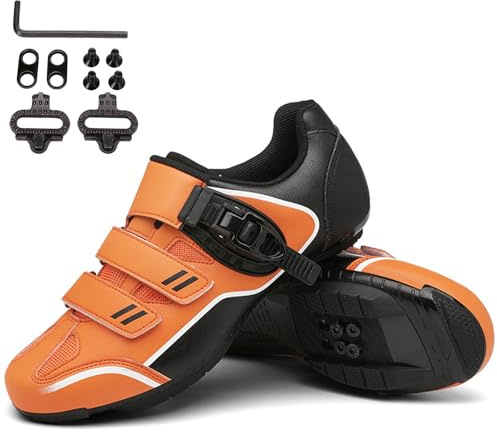 Hombre Zapatilla MTB Ciclismo Compatible con SPD Pedales de 2 Tornillos con Calas Zapatos Bicicleta de Montaña Respirables Exterior Unisex Adulto,Naranja,41 EU