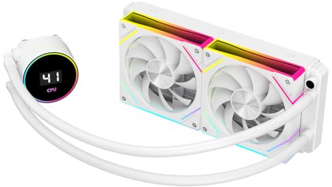 CiT Pro Glacier 240mm AIO CPU Liquid Cooler – 240mm Radiator – 2×120mm ARGB PWM Infinity Fans – Live LCD CPU Temperature Display – AM5, AM4 – LGA 1851, 1700, 1200/115X, 20XX Compatible | White