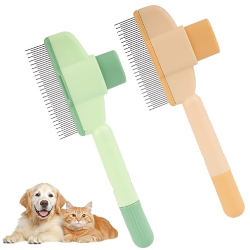 2 Pcs Cepillo para Gatos Quitapelo, Cepillo perro Pelo Largo Muerto, Peine para Gatos Perros, Peine Antipulgas para Perros Gatoss Mascotas, Cepillos Autolimpiables para Quitar Pelo Muerto