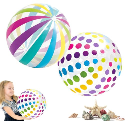 QIMMU Ballon de Plage Gonflable,Ballon Gonflable Piscine,Ballon De Plage Rayé Coloré,Beach Gros Ballons d'eau,Ballons de Plage Gonflables Portables pour la Fête d'été Plage,pour Enfants Piscine fête.