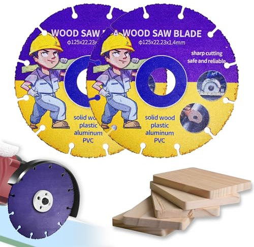 Kizaten 2Pcs Disco de Corte para Maderas,125mm Disco de Corte Carbide Multi Wheel,Cuchillas para Madera de Amoladora Angular para Cortar Madera,Contrachapado,Caucho,Clavos