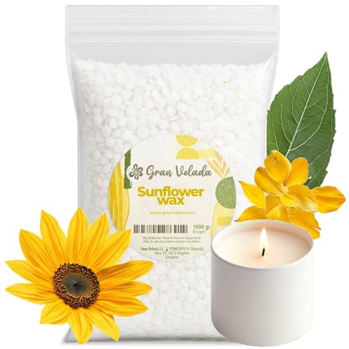 Gran Velada - Cire de tournesol 1 kg pour fabrication de bougies, point de fusion 46-51 °C, surface lisse et brillante, ne cristallise pas et n'émet pas d'odeurs