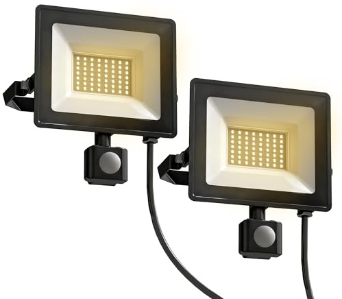 HOMCOM Foco de construcción juego de 2 50W 5500LM 6000K IP65 Giratorio Regulable luz de trabajo con 3 modos de luz cable, lámpara de taller portátil para garaje taller obra de construcción
