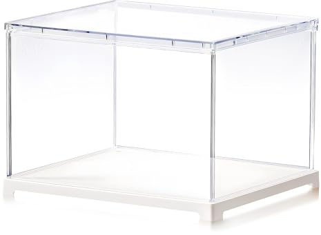 Rolife Acrylic Display Case Dust Cover for Collectibles, Dustproof Protection Showcase with White Base with Door for Mini Dollhouse, 3D Puzzles (8.8''x7.6''x6'')