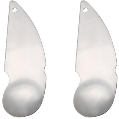 FOMIYES Cuchara Peladora de Kiwi de Acero Inoxidable 2 Piezas, Herramienta Manual para Pelar y Extraer Pulpa de Frutas, Utensilio Portátil para Sandía, Aguacate y Melocotón en Cocina