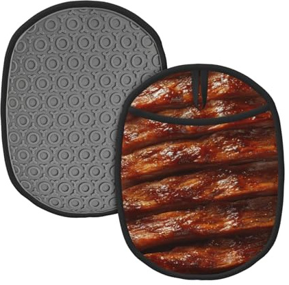 Slow-Cooked Ribs Texture Silicone Pot Holders,2pcs, Heat Resistant Oven Mitts Large Potholders for Kitchen Cooking Baking Hot Pads