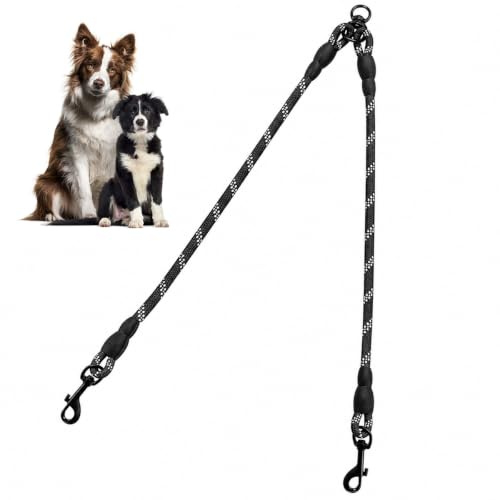 Wcawnlt Correa doble para 2 perros con gancho de metal giratorio 360° y tiras reflectantes, correa para perros para dos perros pequeños y medianos al caminar y entrenar