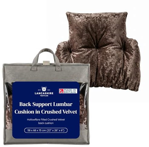Lancashire Textiles Back Support Lumbar Cushion in Crushed Velvet – Hollowfibre Filled T-Shaped Lightweight Pillow – Comfort Support for Armchair (Size -58 X 69 X 12 cm; Colour- Champagne)