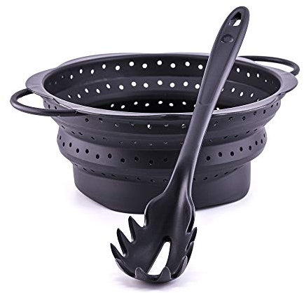 Kochblume Pastalöffel & Faltsieb L 2er Set | Premium-Silikon | Hitzebeständig | Spülmaschinenfest | Farbe: anthrazit