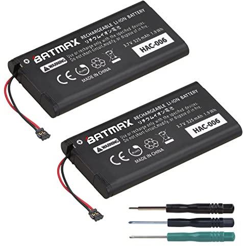 Batmax 2Pcs HAC-006 Battery Replacement for Nintendo Switch Joy-Con Controller HAC-A-JCL-C0, HAC-A-JCR-C0, HAC-015, HAC-016 with Tool Kits