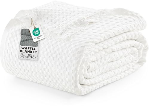 Utopia Bedding 100% Cotton Waffle Weave Blanket King Size for Bed - Lightweight, Breathable Summer Blankets Soft and Cozy, Gifts for Women Home Room Decor (White, 90x108 Inch)