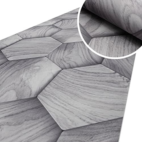 ANRO Küchenläufer Läufer Küchenteppich Flur Teppichläufer Polyester Abwaschbar Teppich Holzoptik Geometrie Grau 300x51cm
