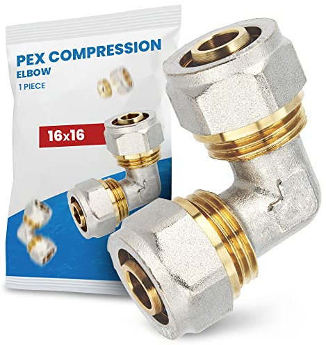 Codo Conector Angular 16 x 16 Compresión para PEX-AL-PEX Latón Wärmer System Atornillado Acoplamiento Roscado