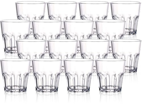 Tebery Paquete de 16 vasos de plástico acrílico de 250 ml, vasos de whisky de 8 onzas, vasos de agua, vasos acrílicos reutilizables, apilables, vasos irrompibles