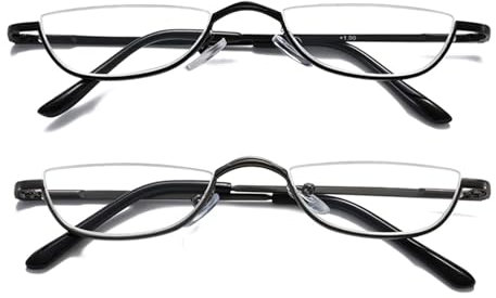 Hubeye 2 Pack Halbmond Lesebrille aus Metall für Damen und Herren Halbrahmen Lesehilfe Ultraleichte Federscharnier Schmal Sehhilfe 1.50