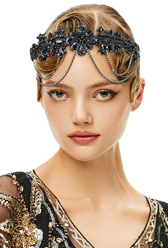 BABEYOND 1920s Gatsby Flapper Headband, 20s Rhinestone Costume Hair Accessories, Party Wedding Headpiece for Women Black