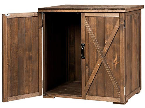 GiantexUK Wooden Garden Shed, Outdoor Tool Storage Cabinet with Double Doors, Compact Tool Box Storage Shed Organizer (Brown)