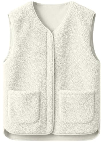 Yutdeng Chaleco Polar Mujer Invierno Otoño Chaleco sin Mangas con Bolsillos Cremallera Cuello V Forro Polar Chaqueta Felpa Cálido Termico Chalecos Exteriores para Mujer Abrigo sin Mangas