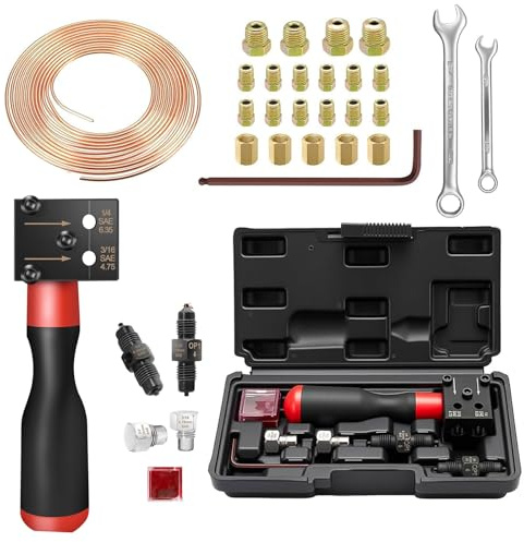 RUIZHI Conduttore del freno per raccordi SAE, 7,62 m Ø4,75 mm, set con 16 connettori+5 connettori + chiave a cricchetto da 17 mm, per cavi idraulici BZW