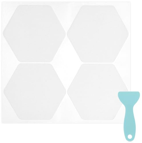 S&X 24 Pcs Anti Slip Shower Stickers (Large 4.7 Hexagon), Oversized Non Slip Bathtub Stickers with Scraper, Invisible Clear High Traction Grit Safety Bath Decals for Tub Floor, Pools, Stairs